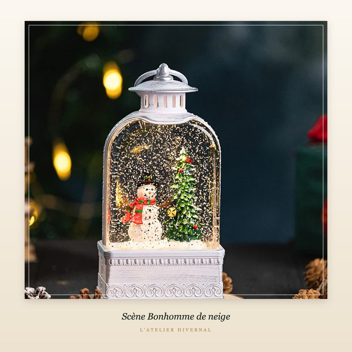 Lanterne lumineuse bonhomme de neige