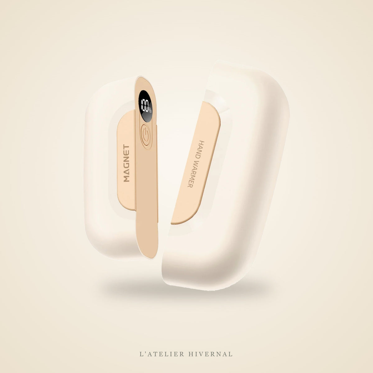 Chauffe-mains magnétique beige sur fond crème