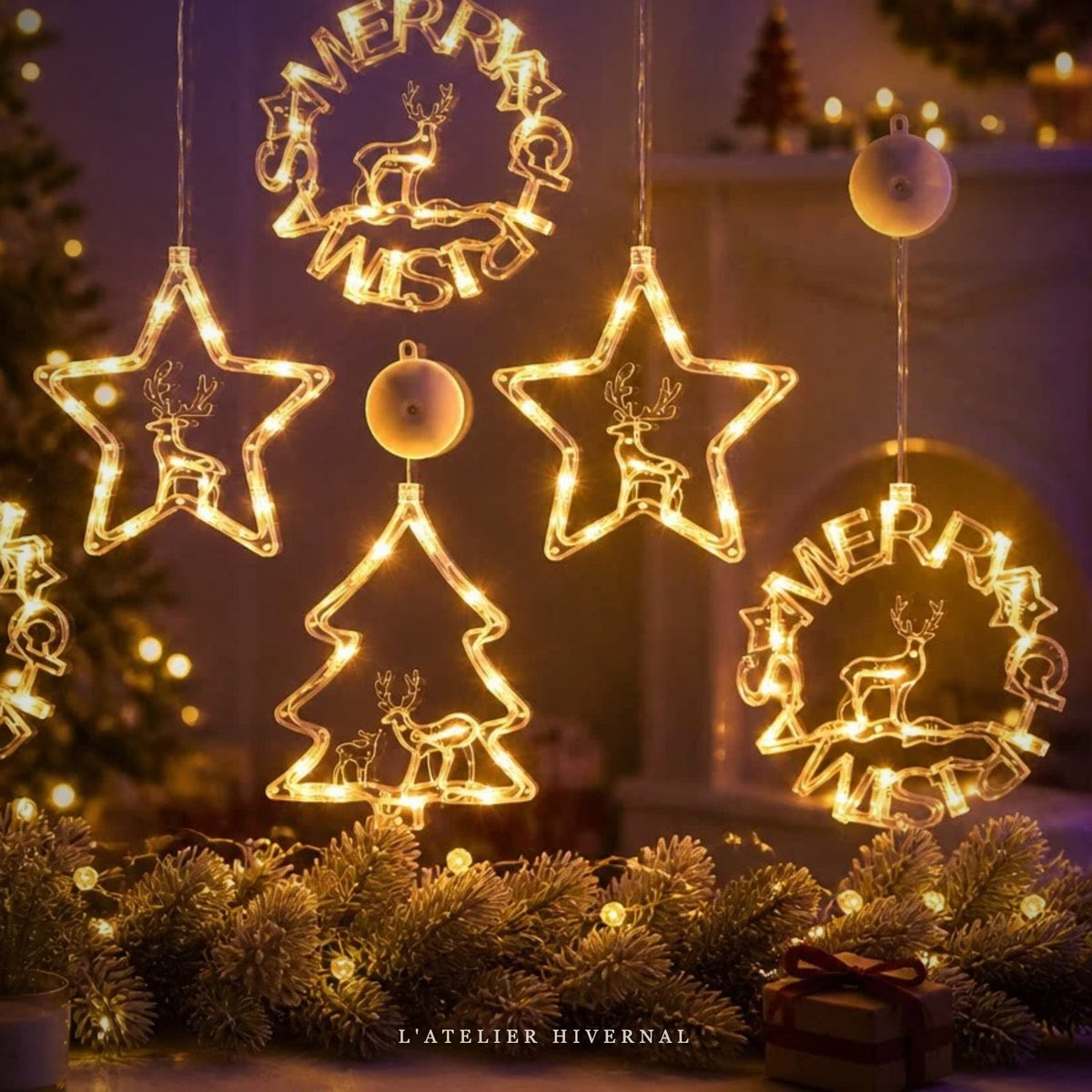 Lumière de fenêtre de Noël allumée