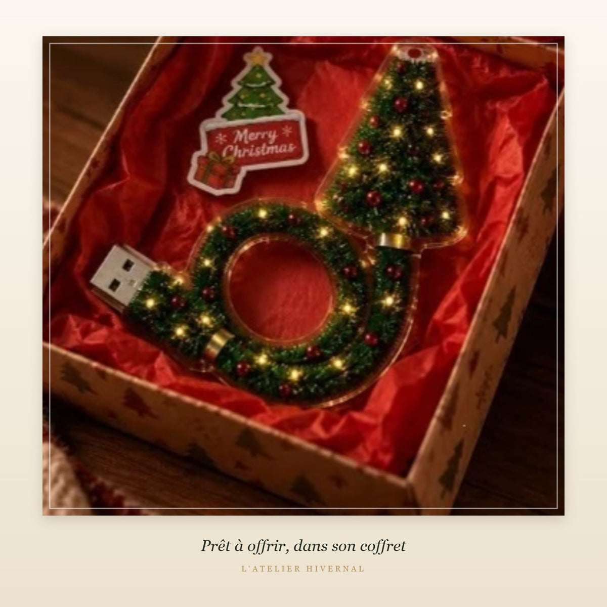 Sapin lumineux dans son coffret cadeau